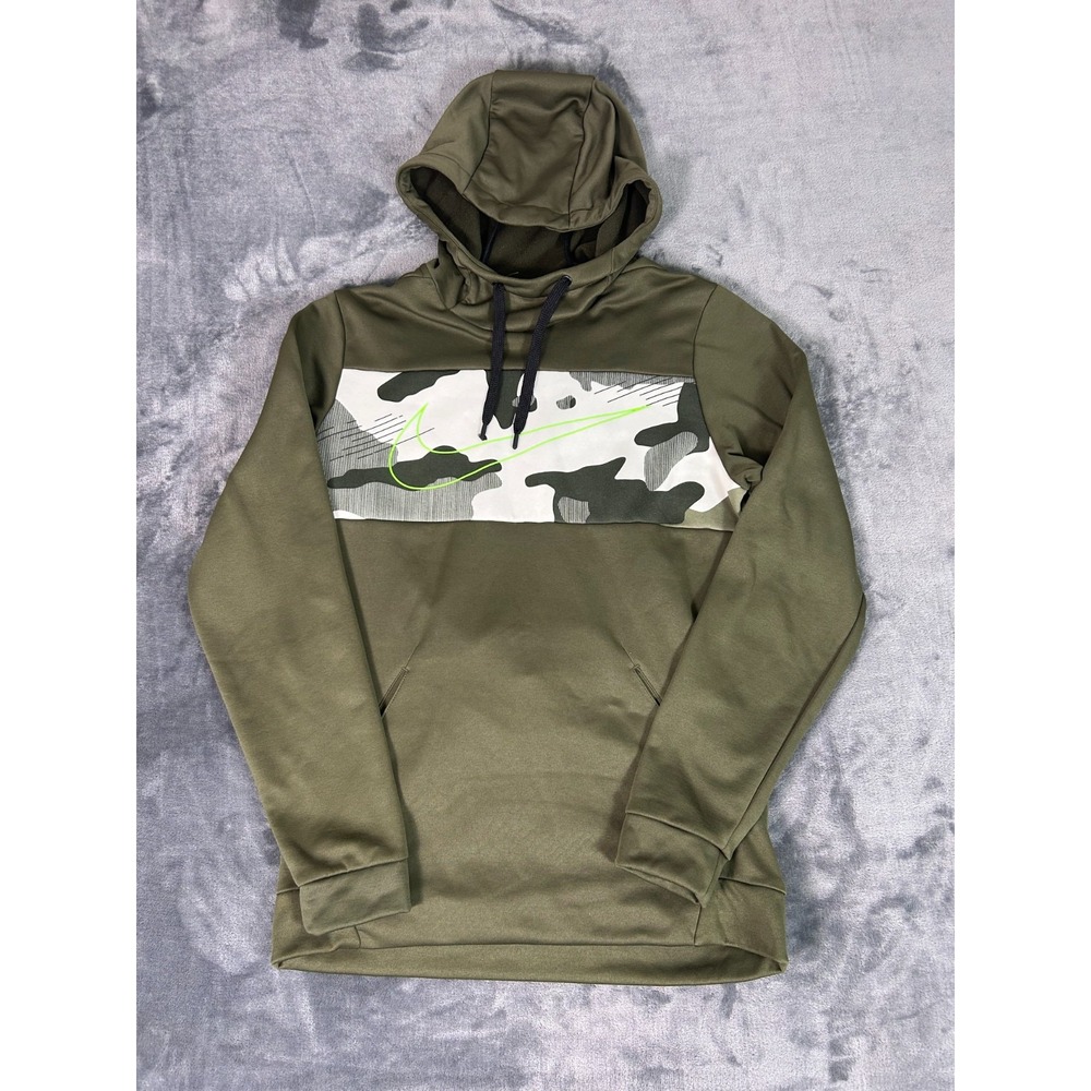 Y2K Nike Dri-Fit Camo Hoodie Sweatshirt Small Green Gray Pullover